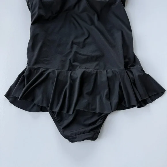 Lauren Ralph Lauren Women Swimsuit Sz 12 Black White Halter Skirted Ruched 1 Pc - Picture 8 of 15